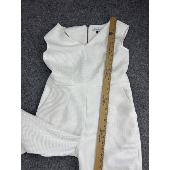 Closet London Jumpsuit Womens US 10 UK 14 White Textured V Neck Pockets Zip Back - Picture 5 of 8
